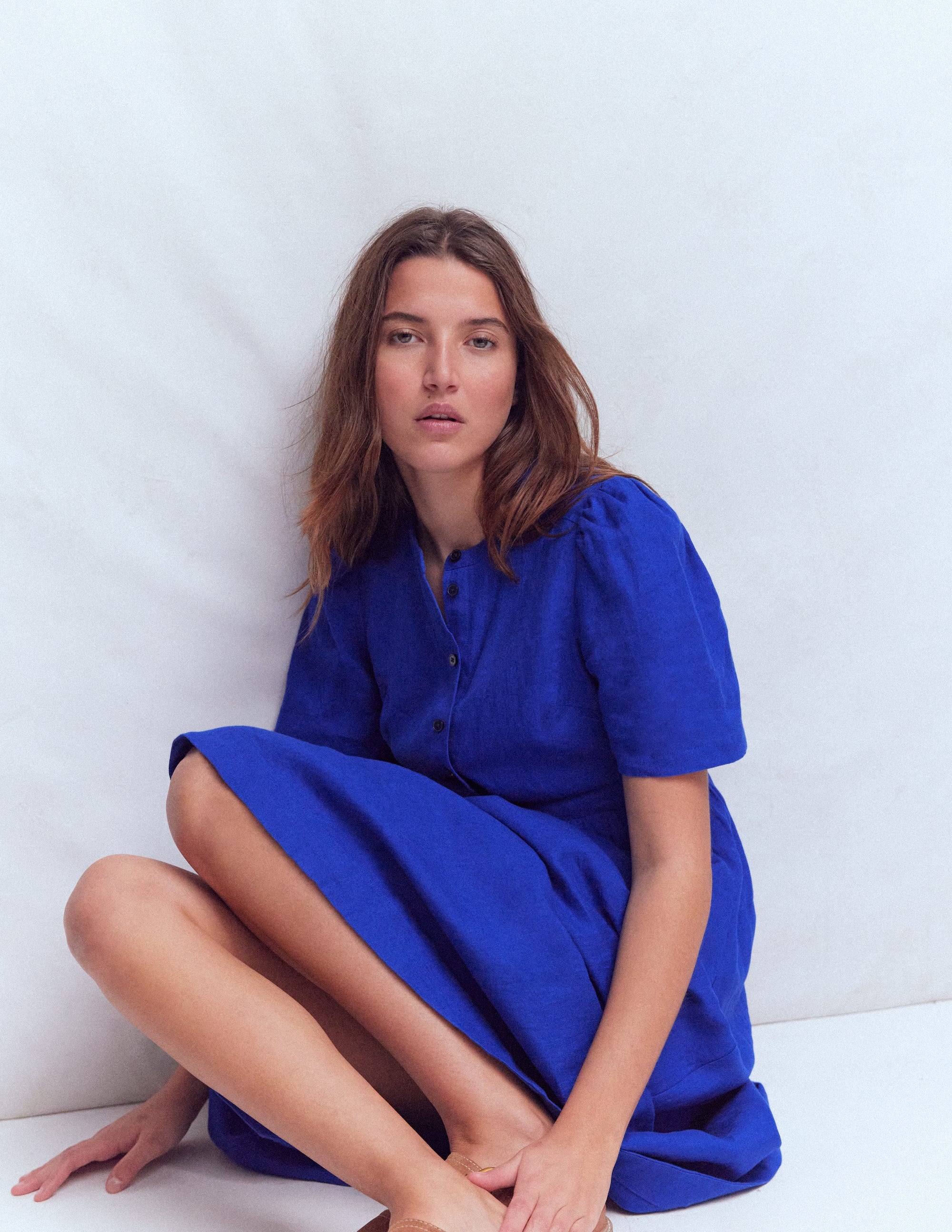 Ivy Placket Linen Midi Dress