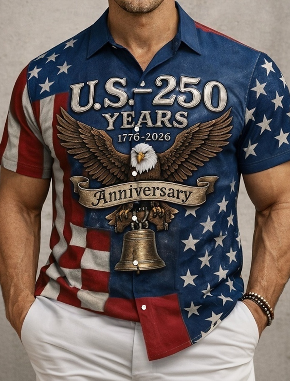 Independence Day Men's American US Flag 4th of July U.S. 250th Anniversary Patriotic Shirt Summer Shirt Button Up Shirt Short Sleeve Fashion Casual Holiday Summer Spring Turndown 3D Print Collared