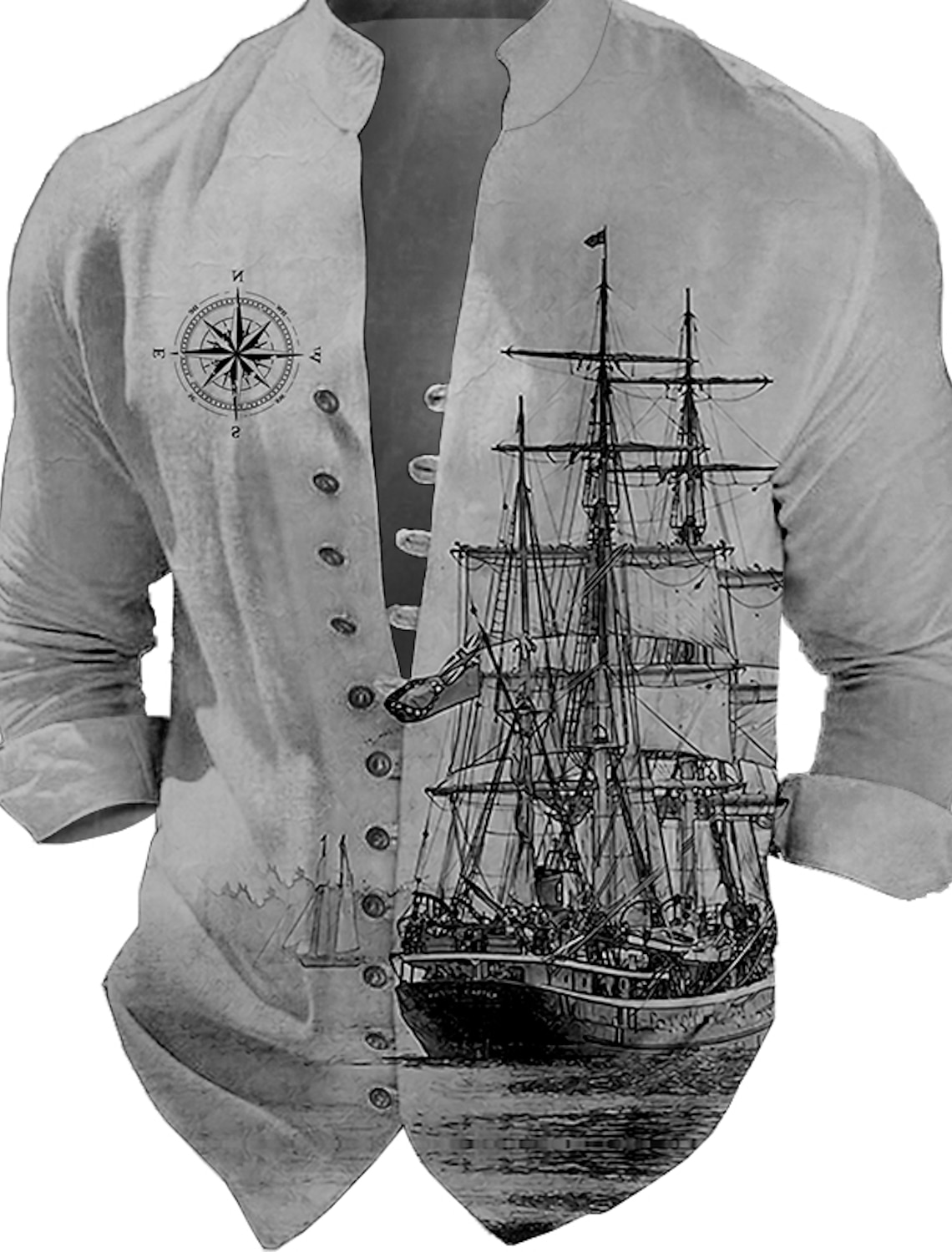 Men's Nautical Vintage Shirt Button Up Long Sleeve Fashion Streetwear
