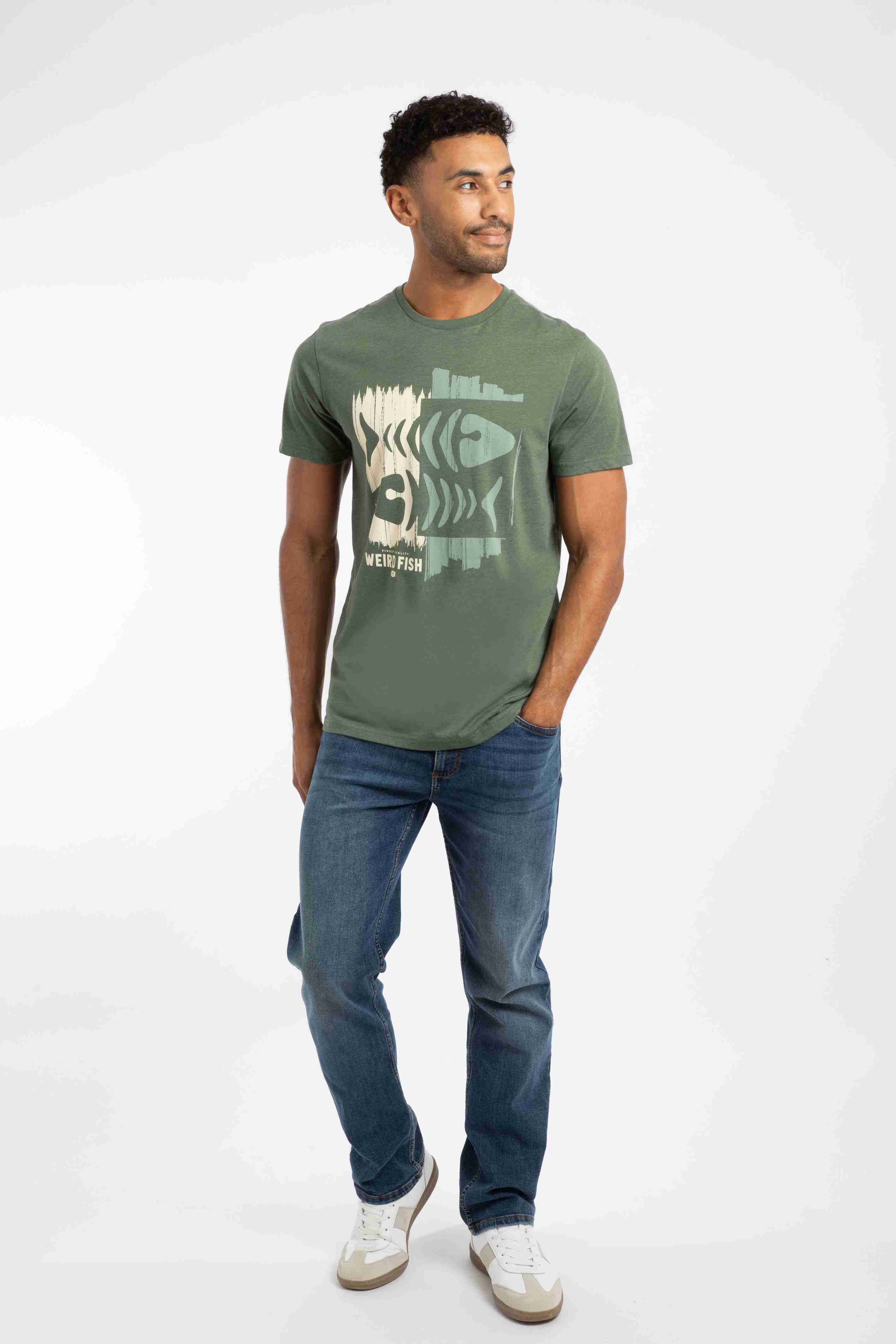 Double Fish Front Print Graphic T-Shirt Deep Lichen Green
