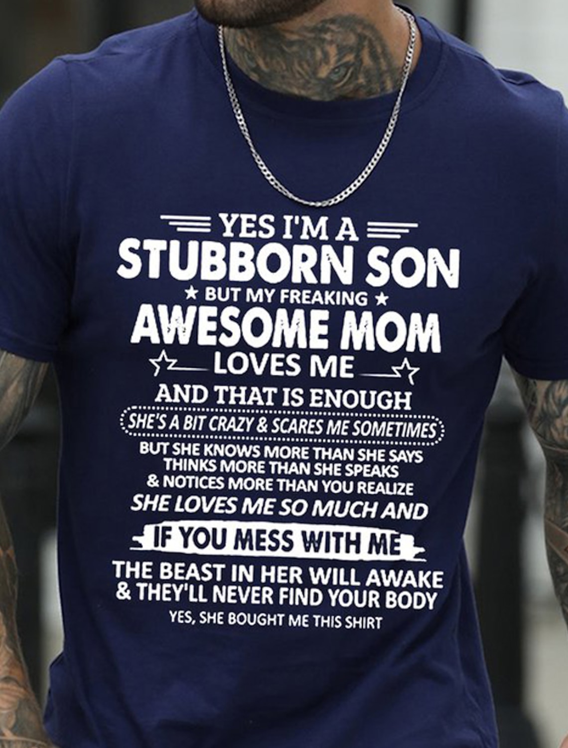 Stubborn Son & Protective Mom Men's Graphic T-Shirt - Awesome Mother's Love Family Gift