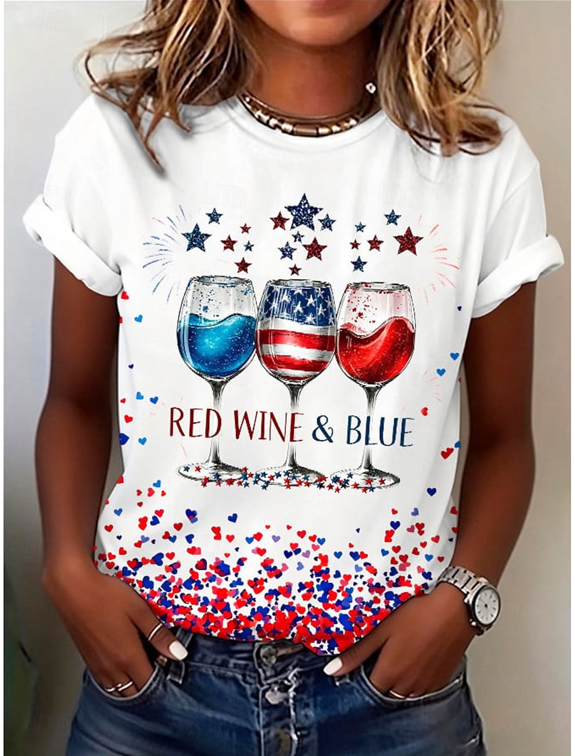 American Independence Day Women's T Shirt Print Graphic Independence Day Vintage Stylish Classic Short Sleeve Crew Neck V Neck Regular Tops Daily Blue Black White Red Gray Summer Spring