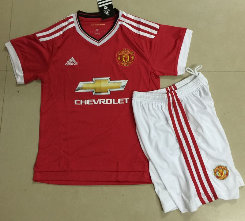 Kids Manchester United 2015-16 Home Soccer KitsShirtShorts - Official