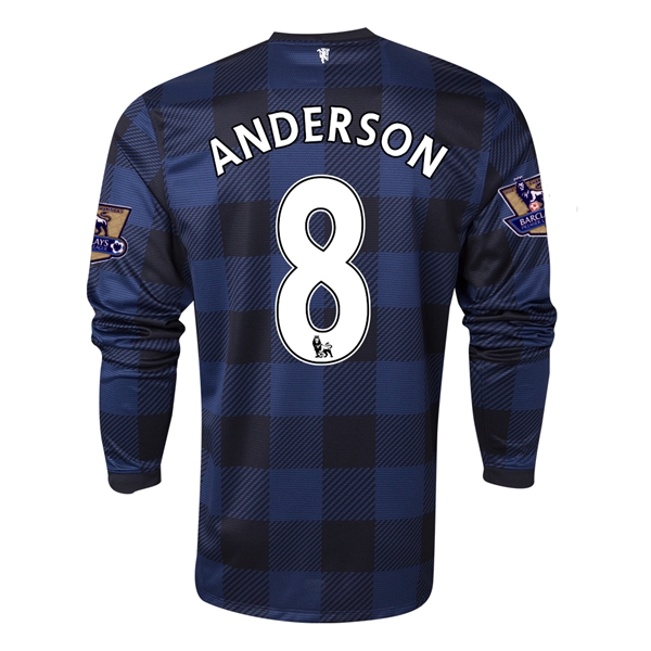 13-14 Manchester United 8 ANDERSON Away Black Long Sleeve Jersey