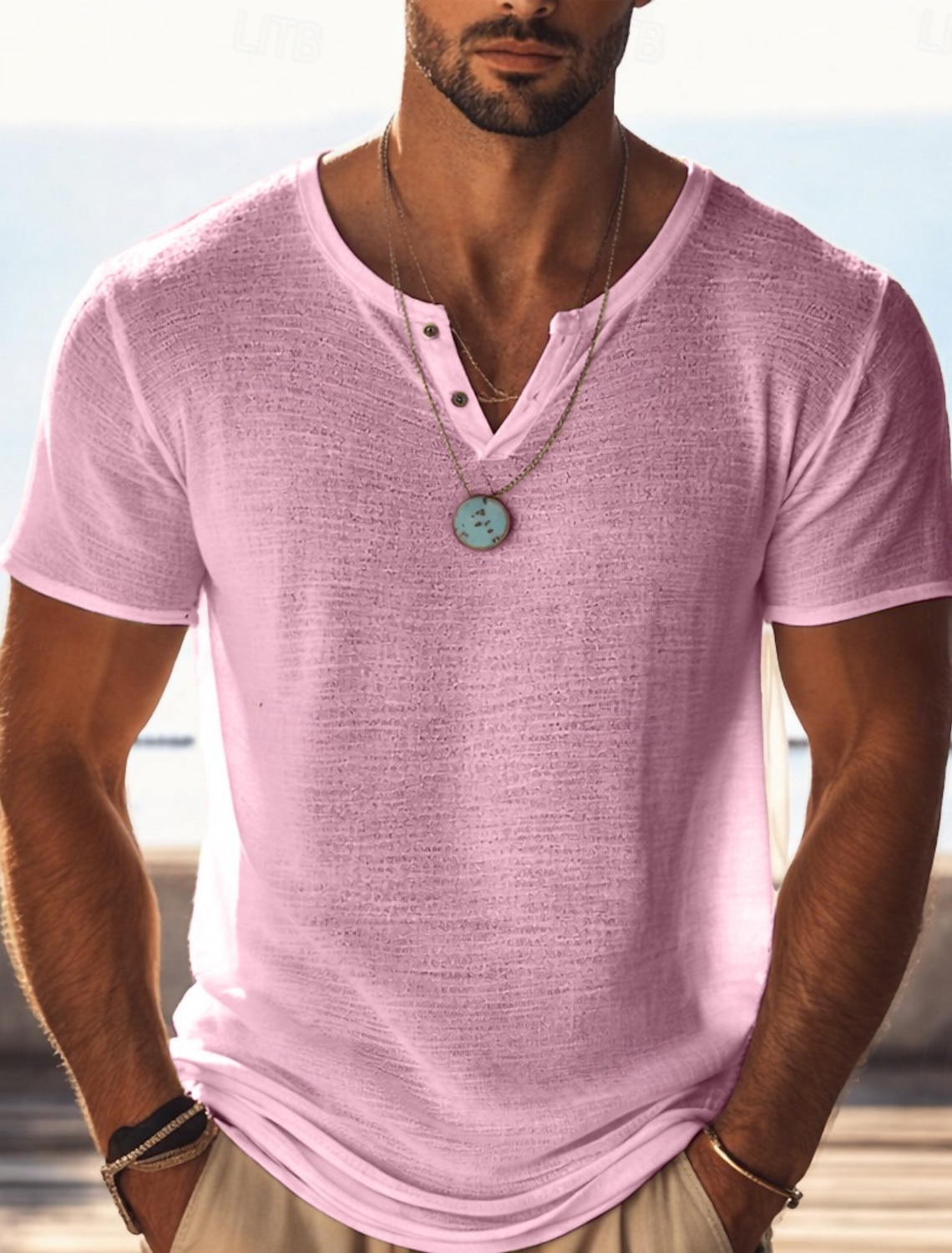 Men's Cotton Linen T Shirt Knit Tee Tee Top Short Sleeve V Neck Summer Solid Color Fashion Lightweight Basic Mesh Knitted Plain Casual Vacation Street Blue Black Light Green Top Tee for Men