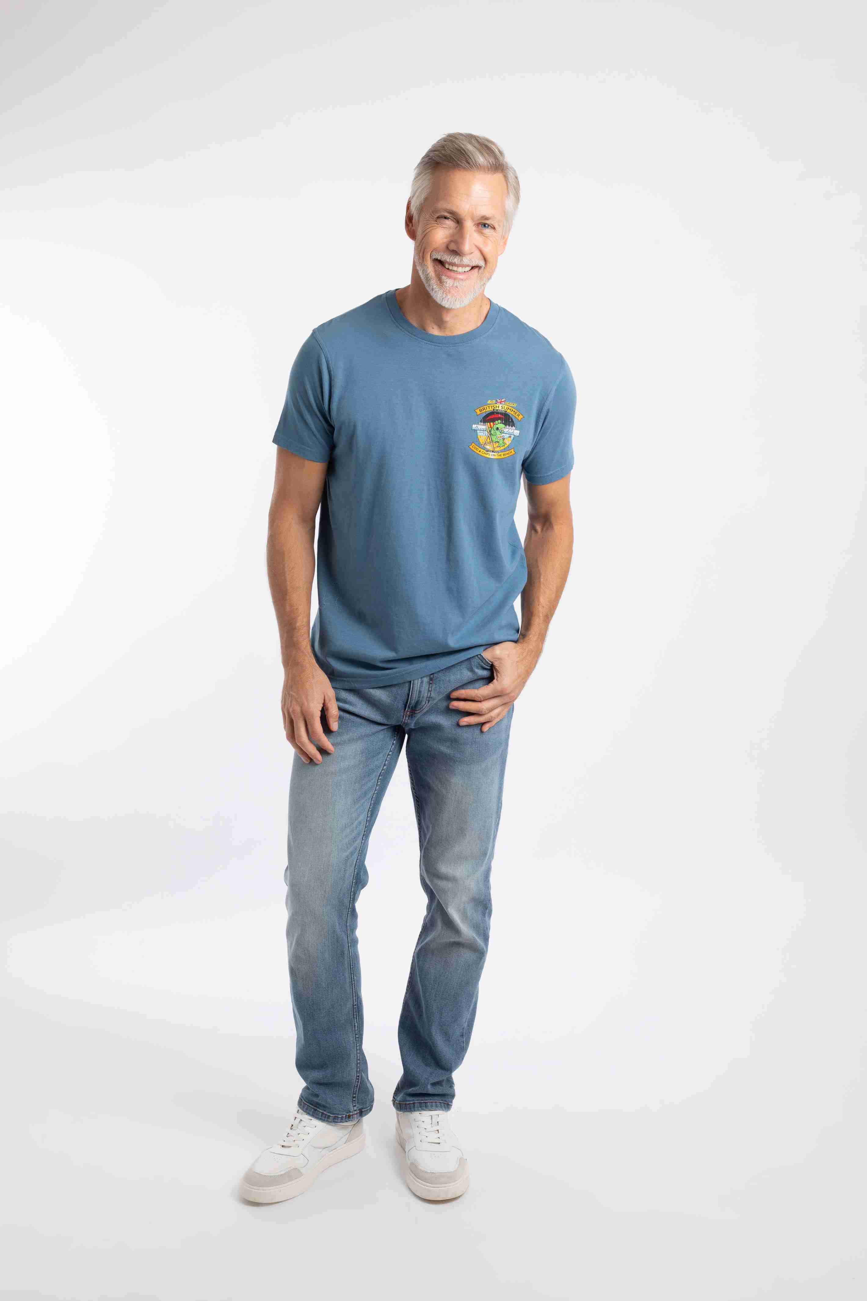 Cod and Chips Back Print Artist T-Shirt Washed Blue