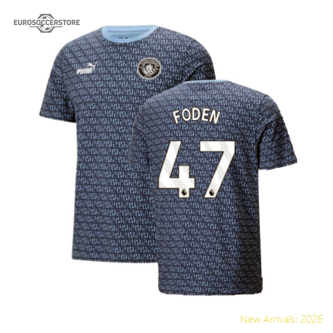 2024-2025 City Man Ftblculture Tee Aop (Navy) - Kids (Foden 47)