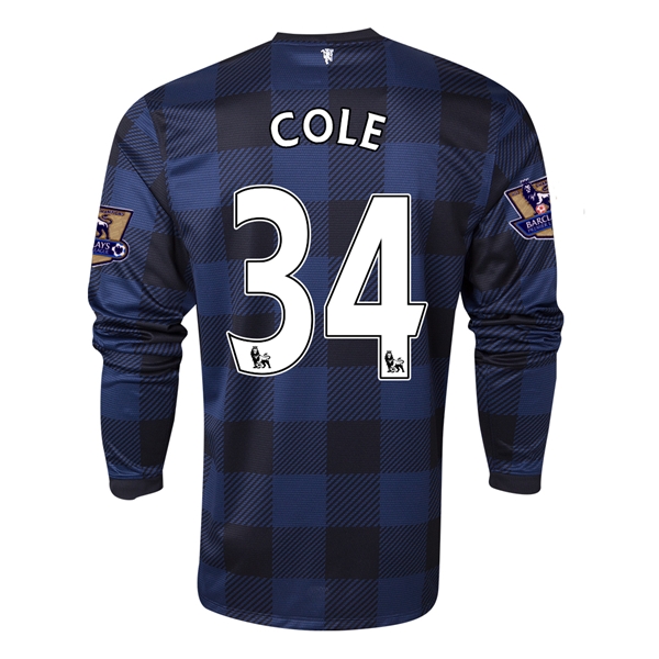 13-14 Manchester United 34 COLE Away Black Long Sleeve Jersey Shirt -