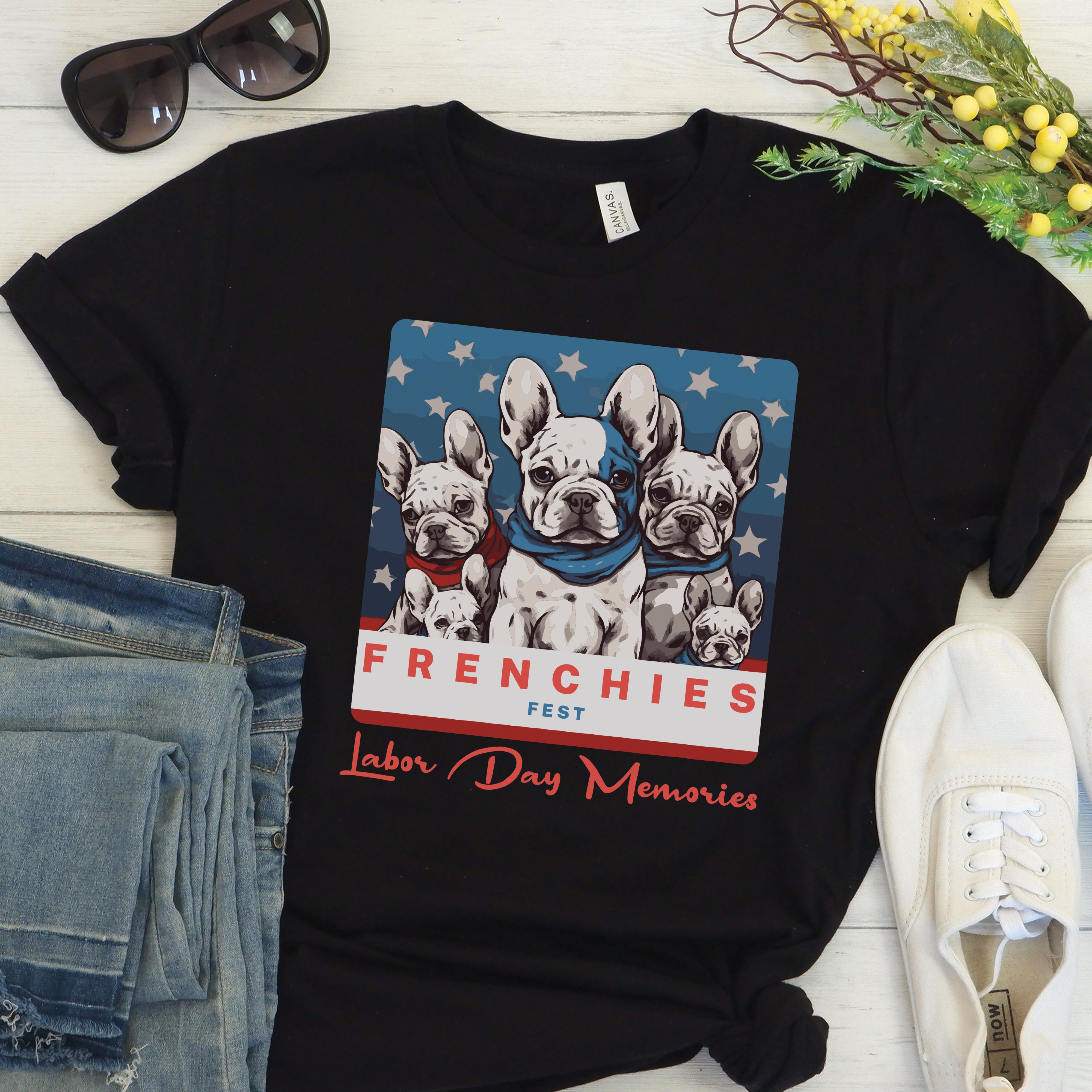 High-Quality French Bulldog Love Meets Labor Day Fun - Unisex T-shirt...