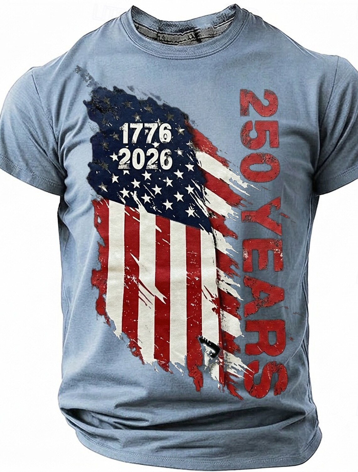 4th of July 2026 250th Men's American US Flag T Shirt Short Sleeve T shirt 3D Print Crew Neck Shirt Vintage Retro Patriotic Daily Festival Blue Light Blue Lake Blue Summer Spring Clothing Apparel S M