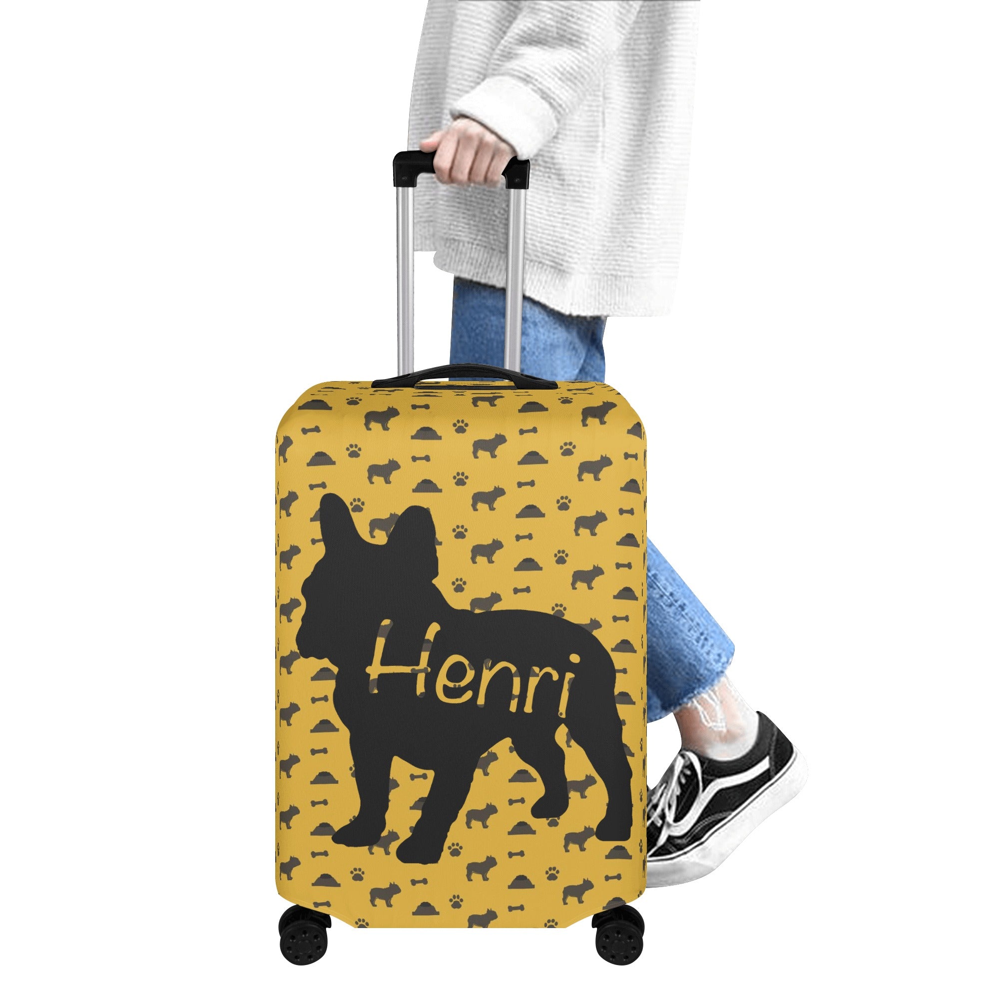 Custom Luggage Cover with Frenchie Name