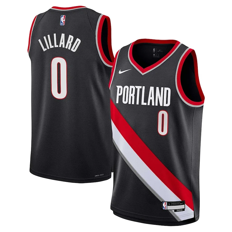 Durable Damian Lillard POR Basketball Jersey - Black - Fan Favorite