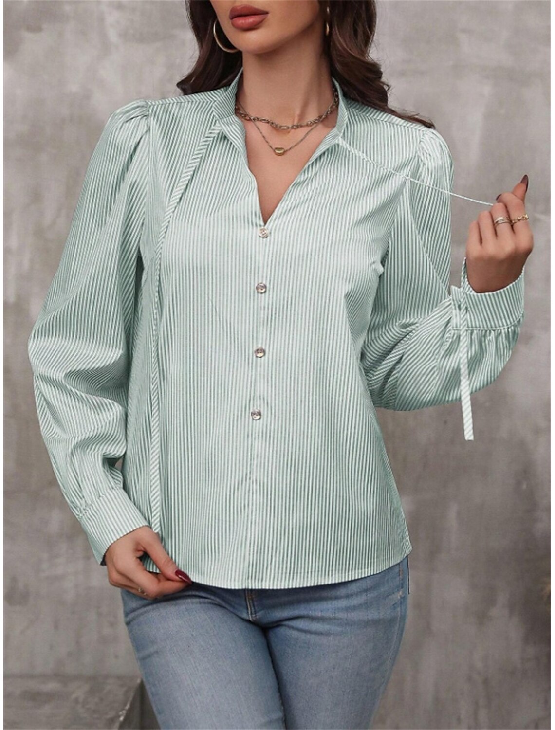Women's Shirt Blouse Stylish Casual Striped Regular Tops Long Sleeve V Neck Patchwork Regular Fit Work Daily Going out Summer Spring Fall