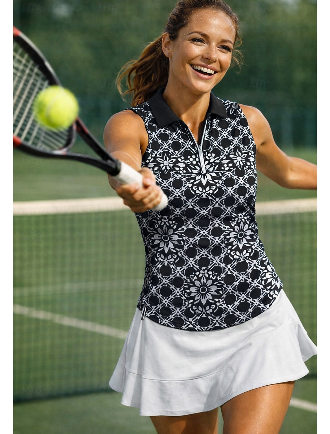 Women's Geometric Floral Tops Sport Shirt Golf Polo Shirt Tennis Shirt Sleeveless Zipper Floral UPF50+ UV Resistant High Elasticity Moisture Wicking Breathable Volleyball Tennis Golf Turndown Polo