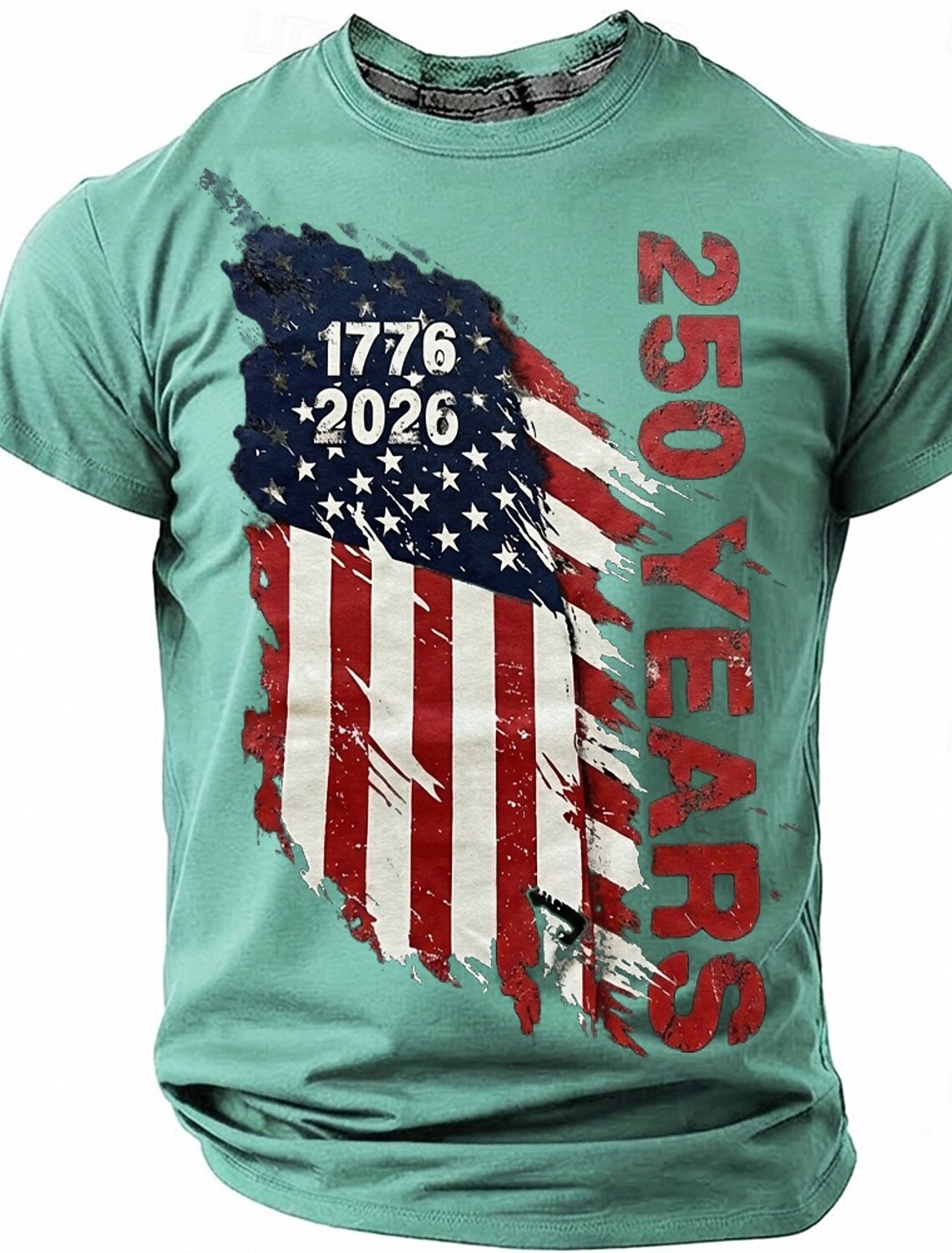 4th of July 2026 250th Men's American US Flag T Shirt Short Sleeve T shirt 3D Print Crew Neck Shirt Vintage Retro Patriotic Daily Festival Blue Light Blue Lake Blue Summer Spring Clothing Apparel S M