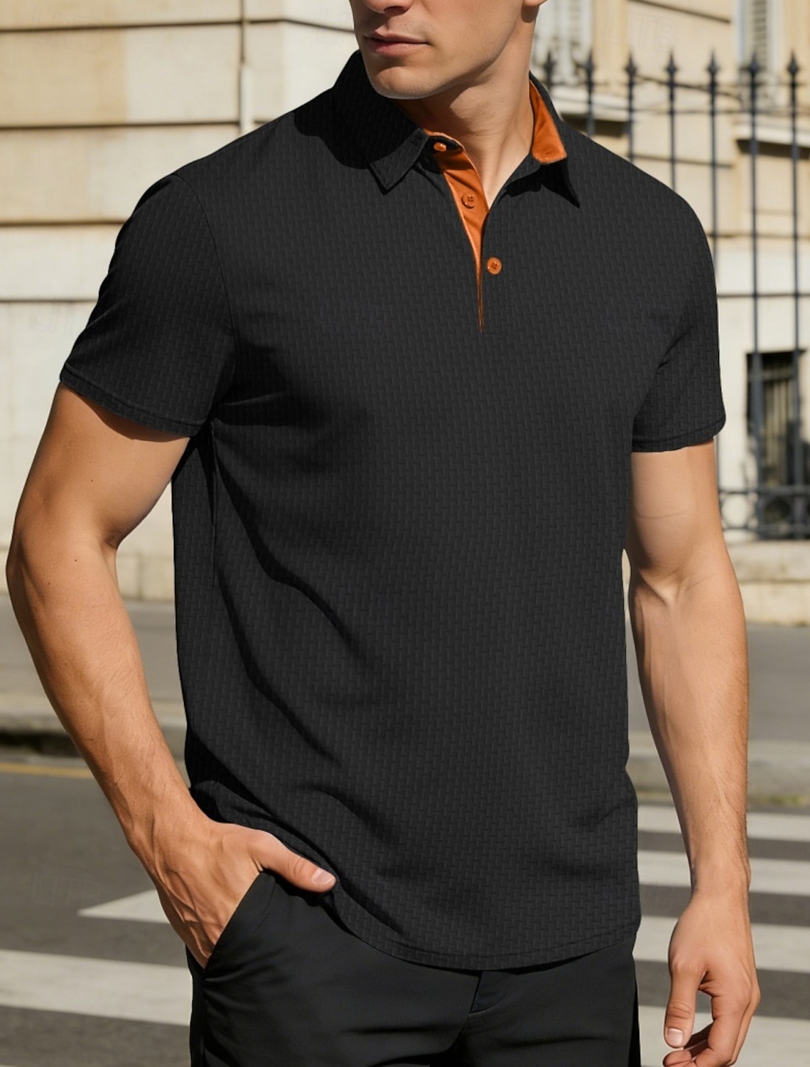 Men's Polo Ice Silk Seersucker Polo Casual Business Ribbed Polo Collar Short Sleeve Fashion Basic Solid Color Buttons Summer Spring & Fall Regular Fit Black White Navy Blue Light Blue Polo