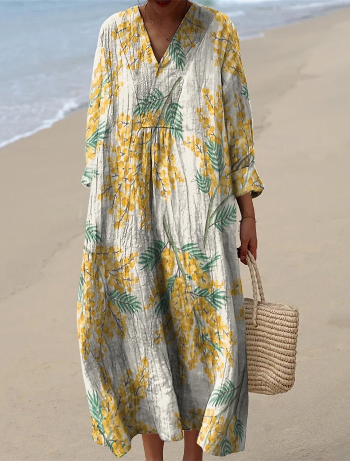 Women's Midi Dress Casual Dress Print Dress Fashion Modern Daily Beach Weekend Regular Fit Flower Long Sleeve V Neck Blue Yellow Light Green Pink Spring Fall