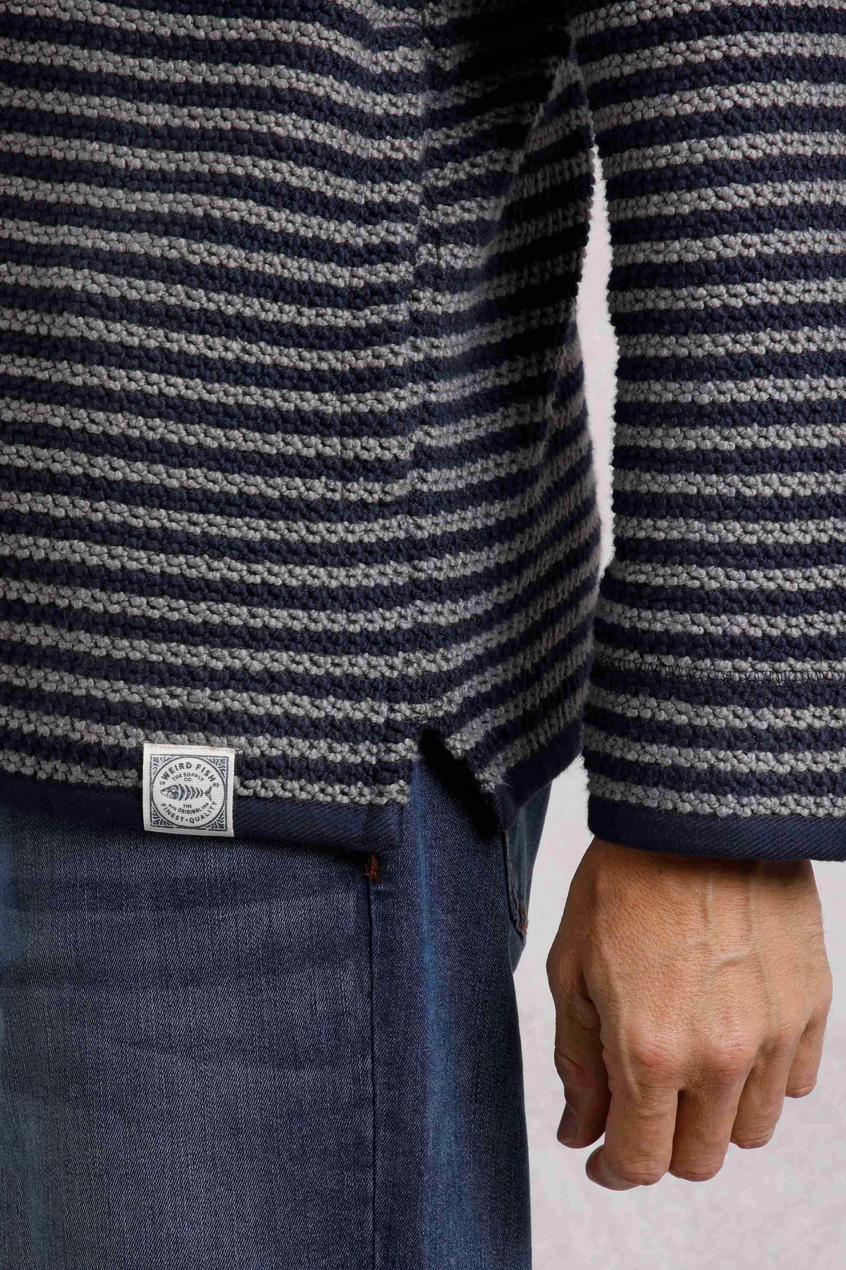 Shorling 1/4 Zip Striped Macaroni Sweatshirt Frost Grey