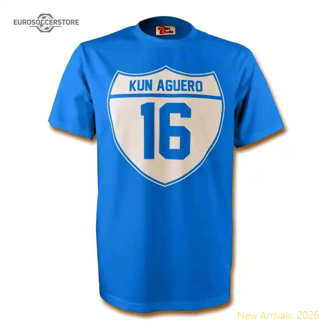 Top-Grade Authentic Crest Tee sky Blue Sergio Aguero Man City