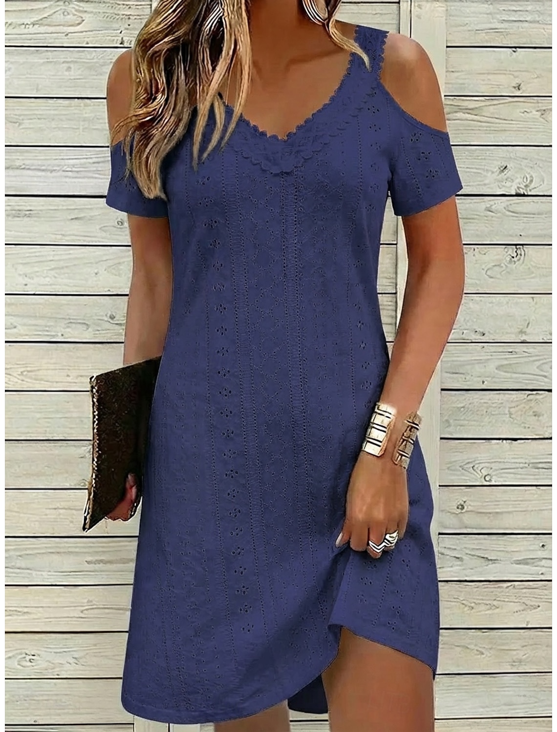 Women's Mini Dress White Dress Summer Dress Eyelet Dress Fashion Modern Beach Vacation Holiday Regular Fit Plain Short Sleeve V Neck Black White Light Green Pink Summer Spring