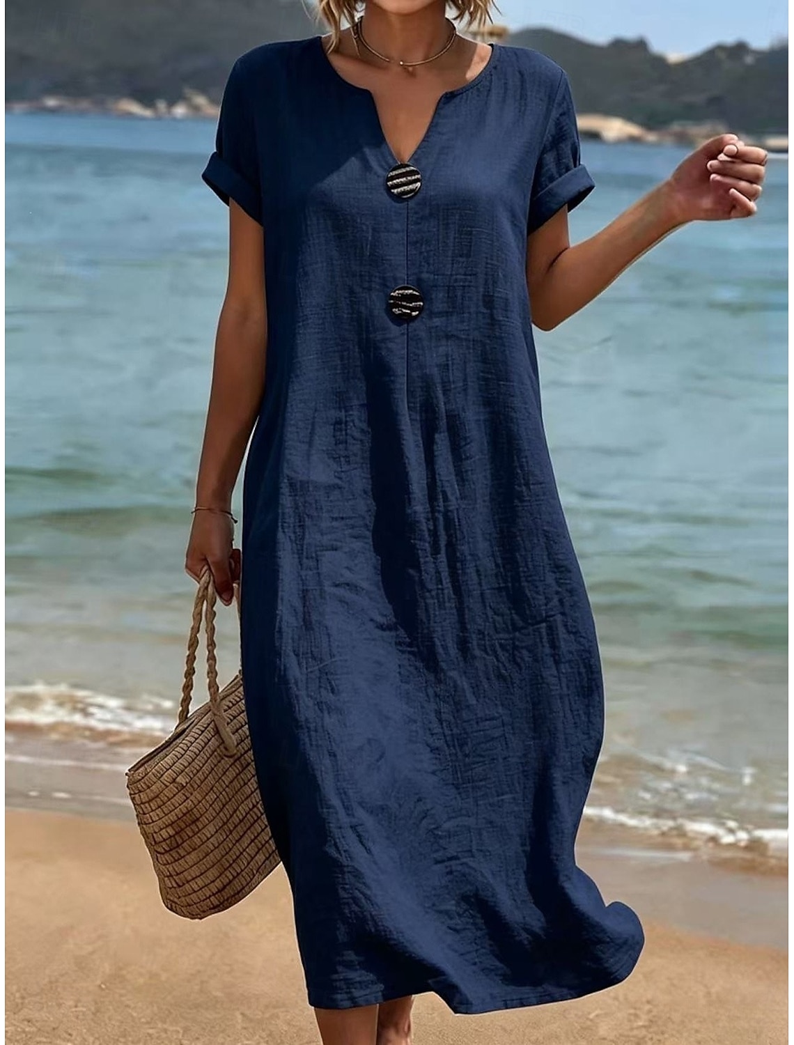 Women's Midi Dress Lace Dress White Dress Summer Dress Elegant Fashion Beach Vacation Holiday Loose Fit Floral Half Sleeve Crew Neck White Summer Spring