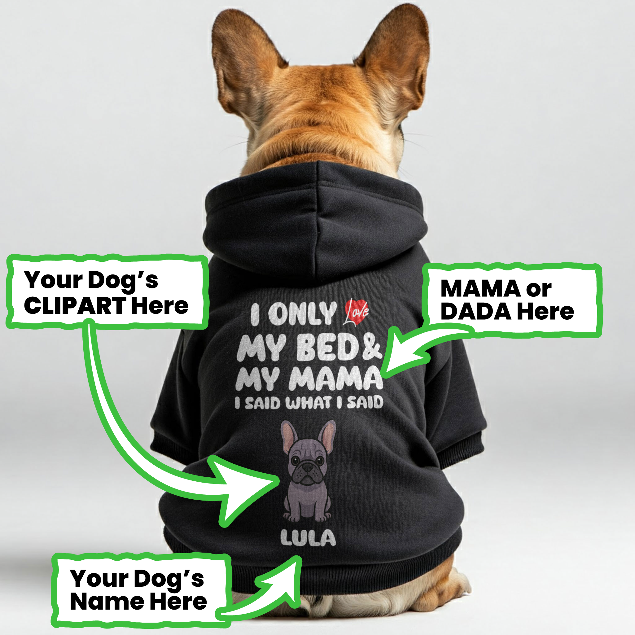 I Only Love - Frenchie Lover Personalized French Bulldog Hoodies With Funny Quotes, Custom Name, 'mama' Or 'dada' Text, And Custom Clipart Matching Your Frenchie's Color – Stylish, Cozy, And Premium 100% Cotton Casual Wear