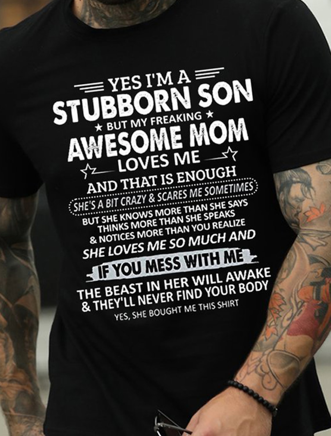 Stubborn Son & Protective Mom Men's Graphic T-Shirt - Awesome Mother's Love Family Gift