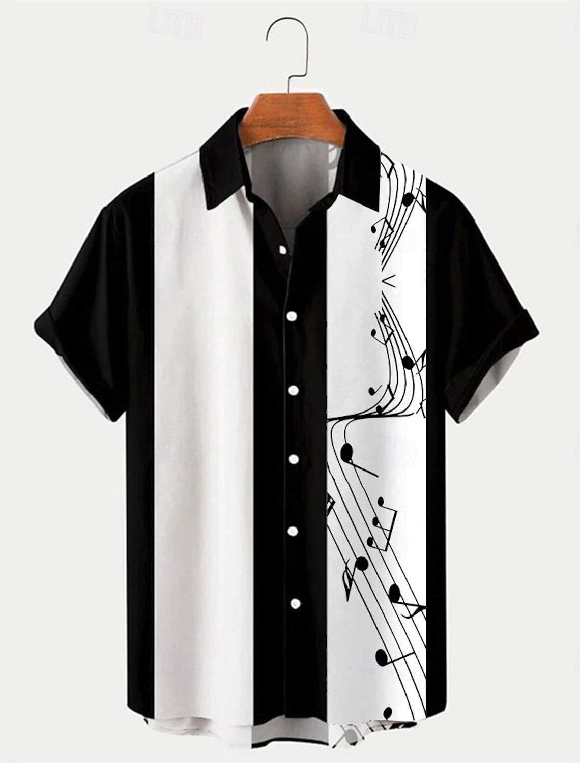Men's Musical Notes Summer Shirt Bowling Shirt Button Up Shirt Short Sleeve Fashion 1950s Casual Daily Music Festival Summer Turndown Print Blue Black Pink Green