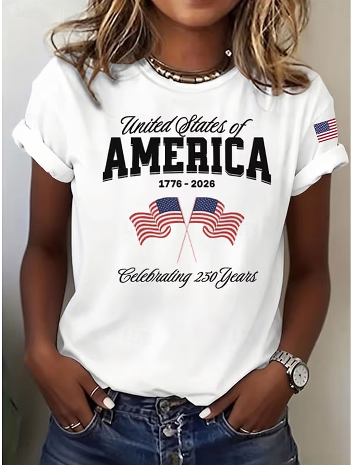 American Independence Day Women's T Shirt Print Graphic Letter American Flag Stylish Classic Casual Short Sleeve Crew Neck Regular Tops Daily Blue Black White Red Summer Spring