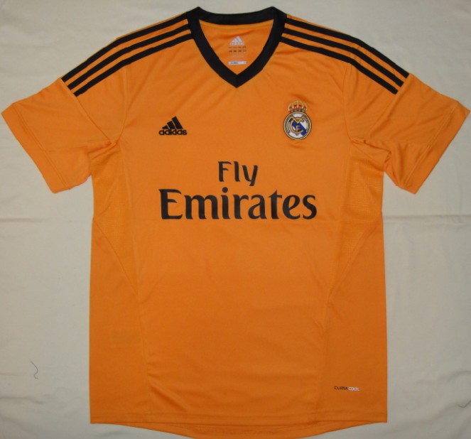 13-14 Real Madrid Away Orange Soccer Jersey KitShirtShorts - Official