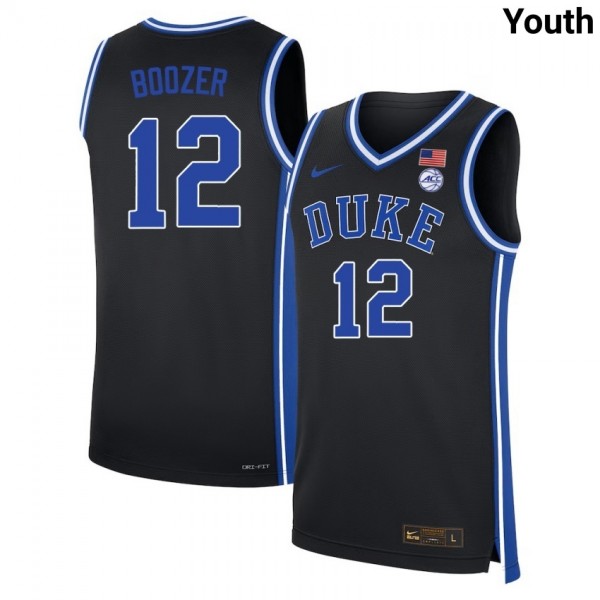 Youth Duke Blue Devils #12 Cameron Boozer Black Nike Stitch Jersey