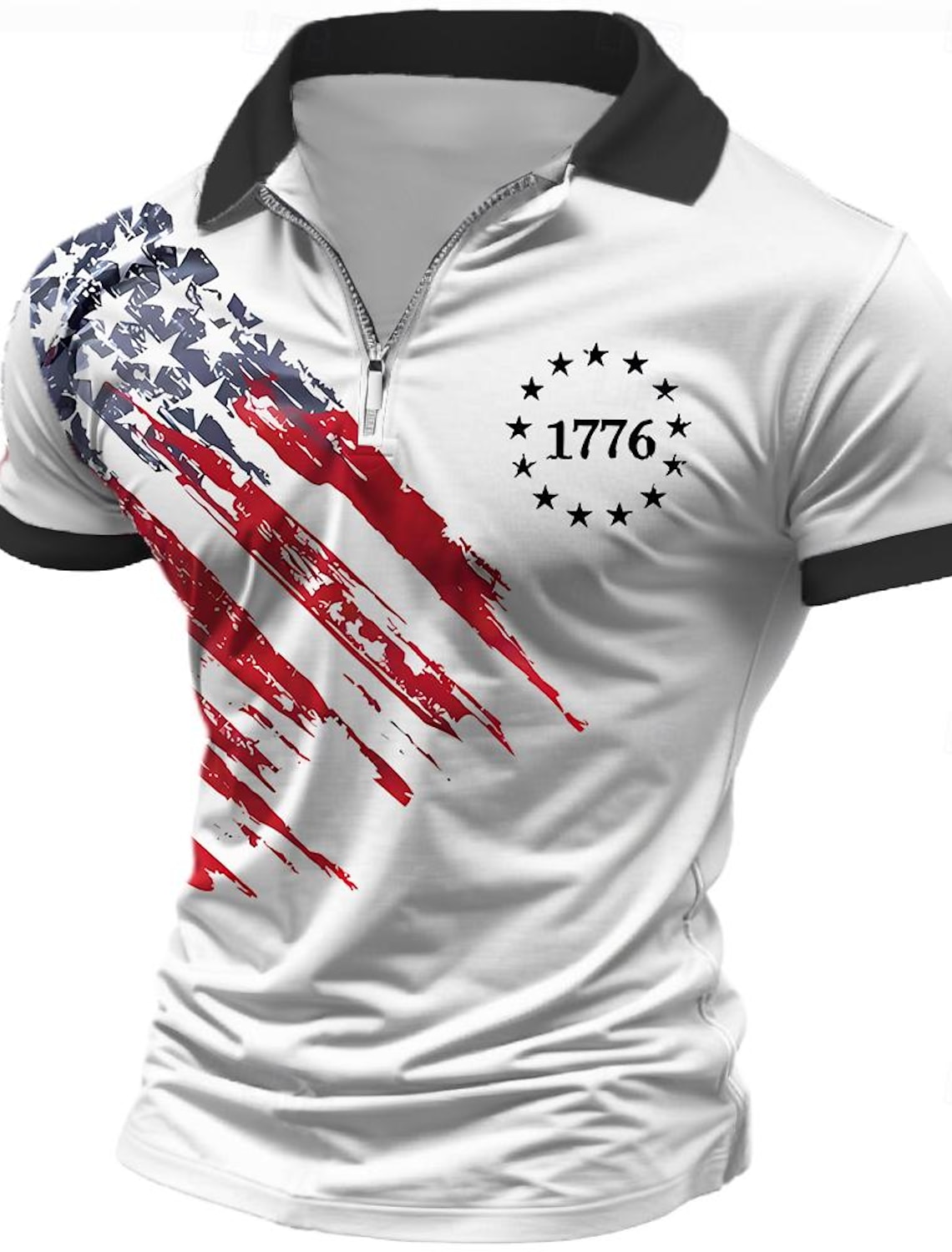4th of July 2026 250th Men's American Flag Veterans Zip Polo Shirts Golf Shirt Short Sleeve Polo Shirts Collared Shirts Casual Streetwear Vacation Wear Party Outfits 3D Print Quarter Zip Polo Spring