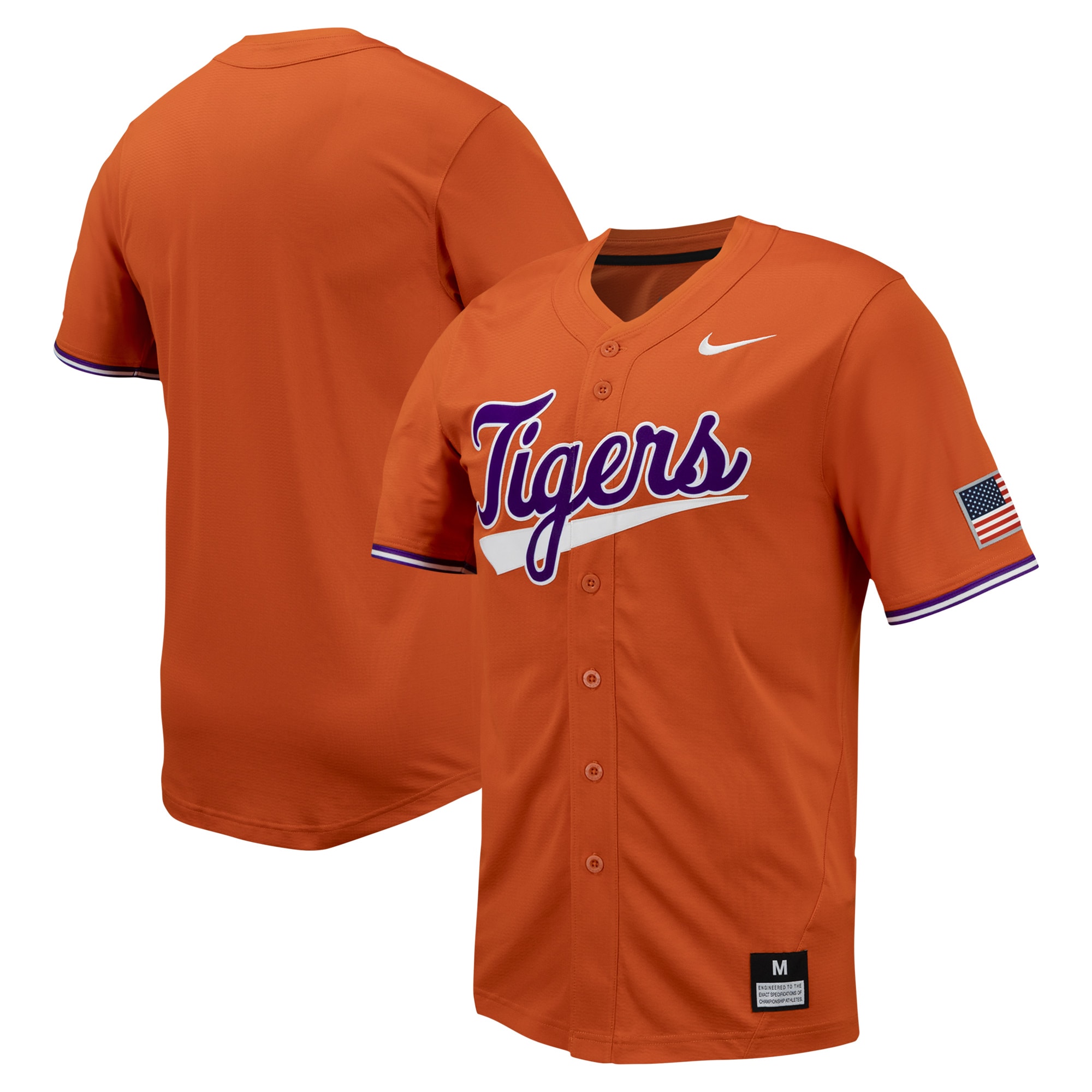 [NJP] Clemson Tigers Replica Full-Button Baseball Jersey - Orange