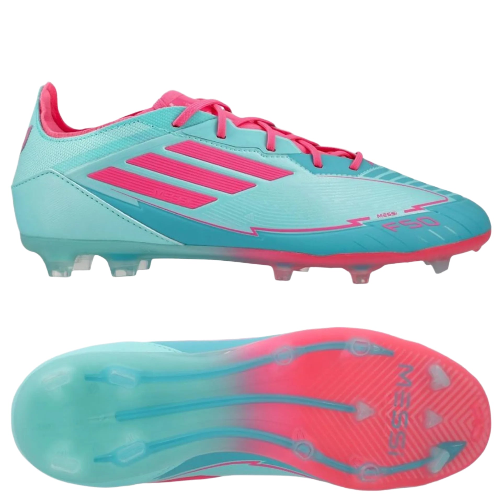 adidas Youth Jr. F50 Messi Elite Firm Ground Junior Soccer Cleats (Aqua/Lucid Pink)