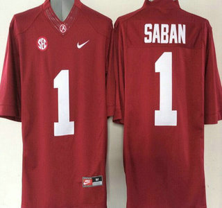 Men's Bama Crimson Tide Nick Saban #1 game jersey Red 2015 alternate