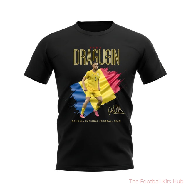 Radu Dragusin Flag and Player Romania T-Shirt (Black)