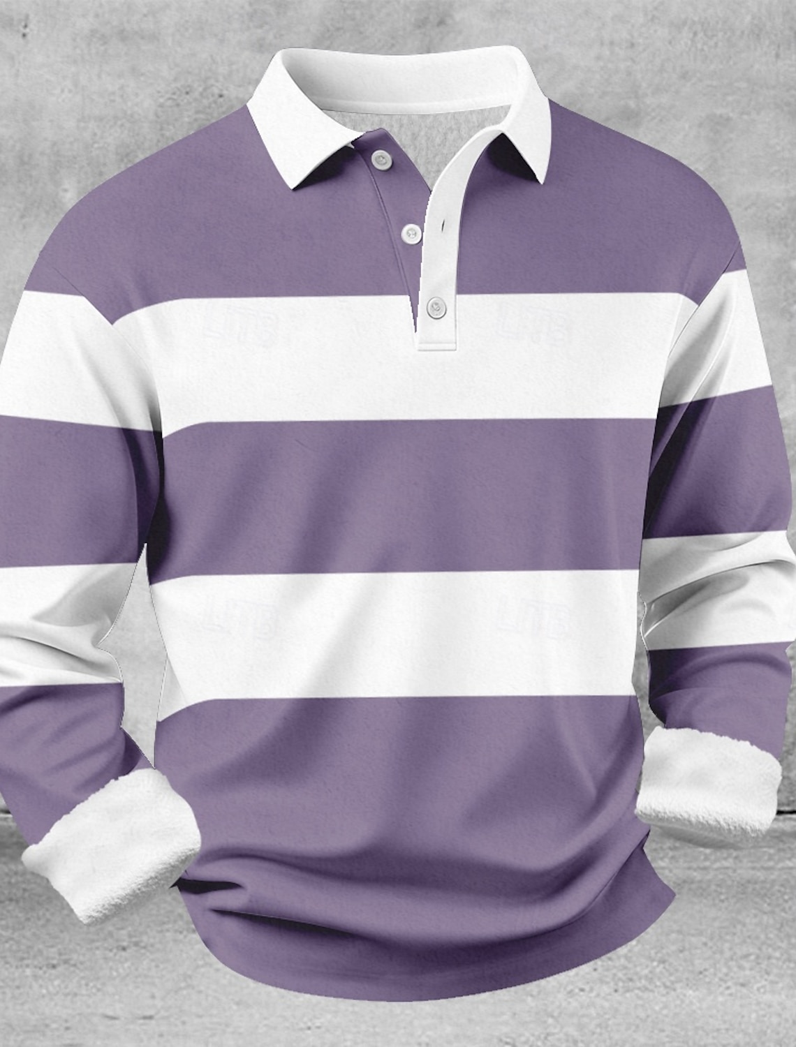 Men's Geometic Horizontal Stripes Polo Shirts Themmal Long Sleeve
