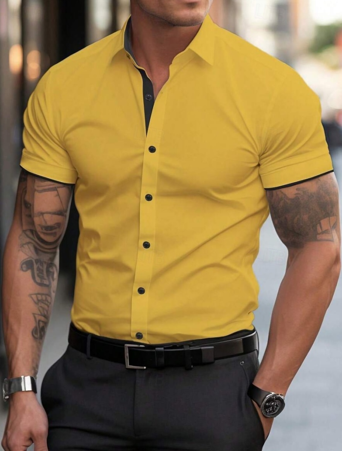 Men's Dress Shirt Non Iron Plain Outdoor Business Light Pink Black