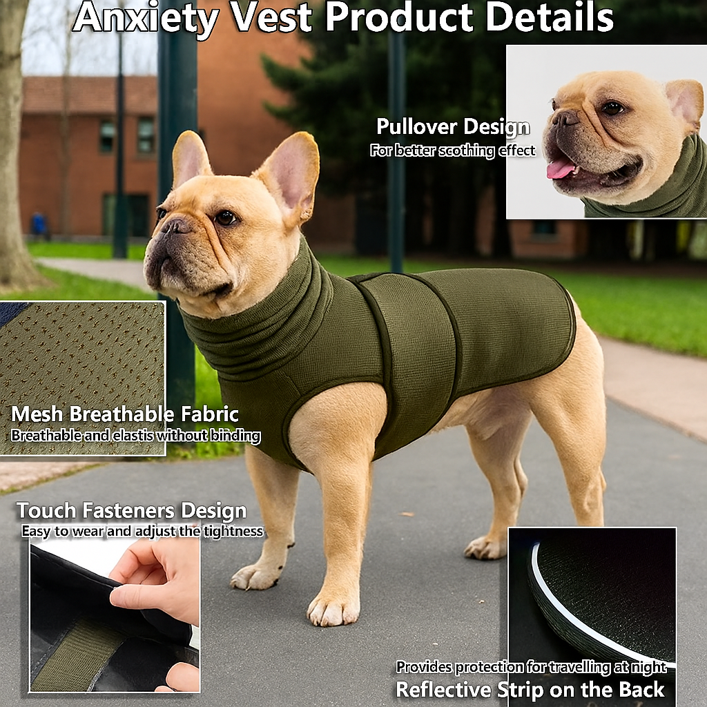 Anxiety Vest – Calming Hooded Jacket For Fireworks For Frenchie Fans