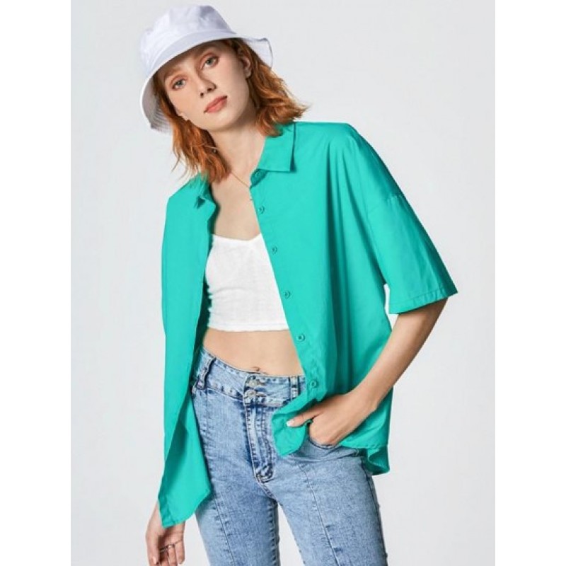 Drop Shoulder Button Up Shirt ND5054