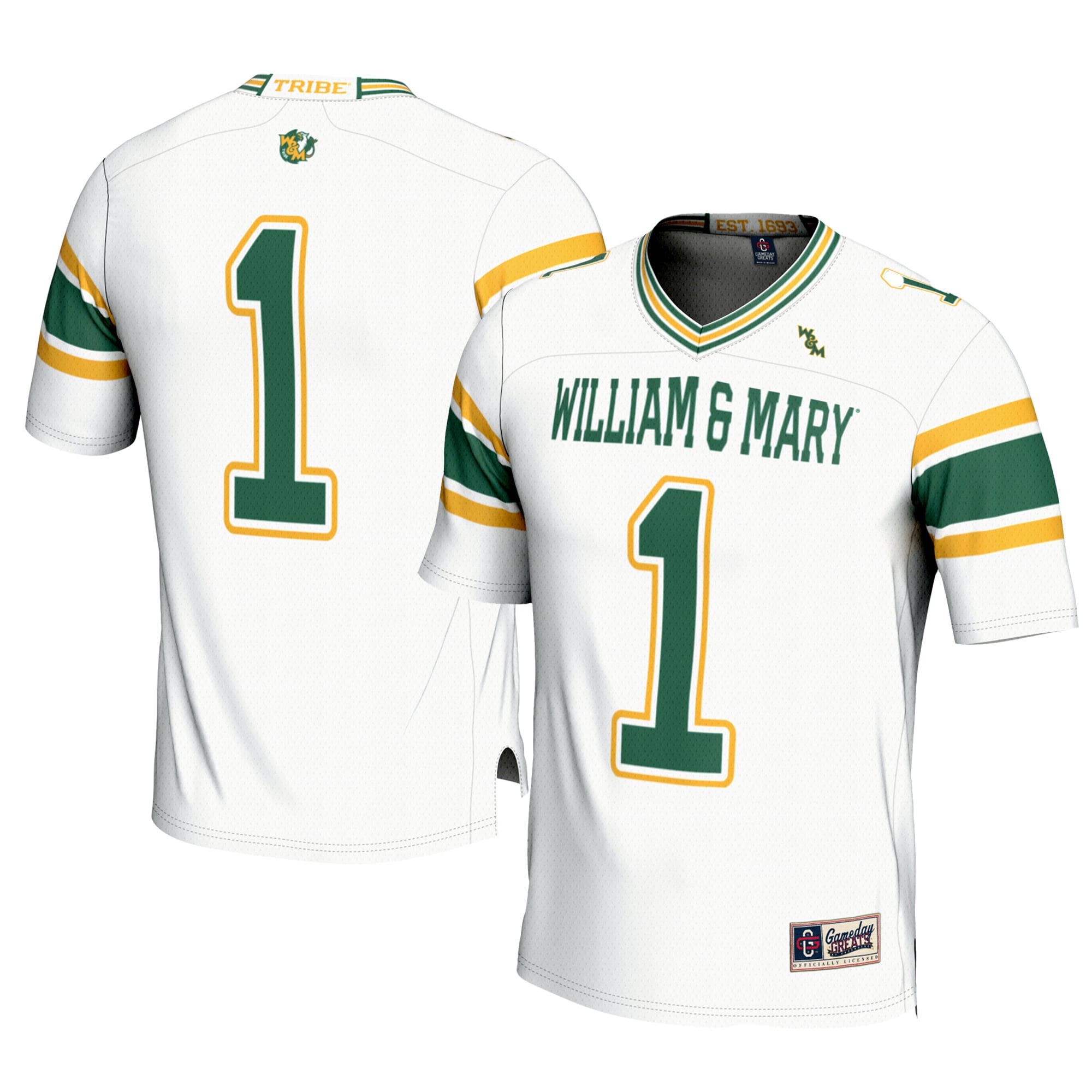 Men's #1 White William & Mary Tribe Football Jersey