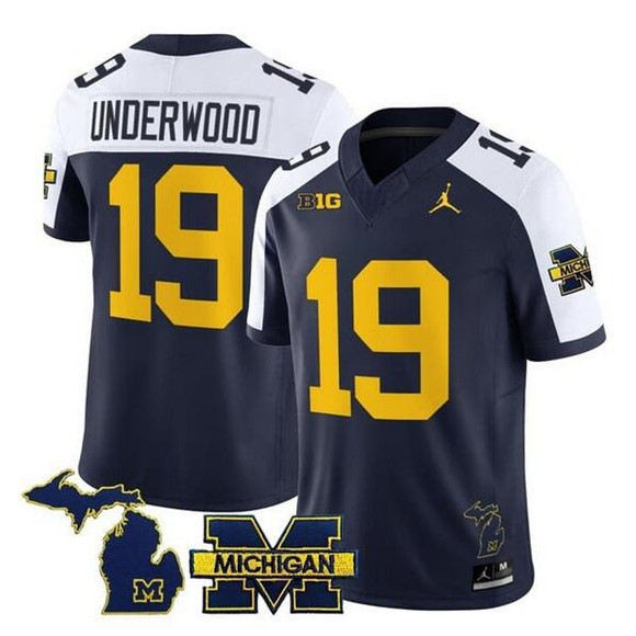 Men's Michigan UM Game 2025 away jersey Bryce Underwood #19 match