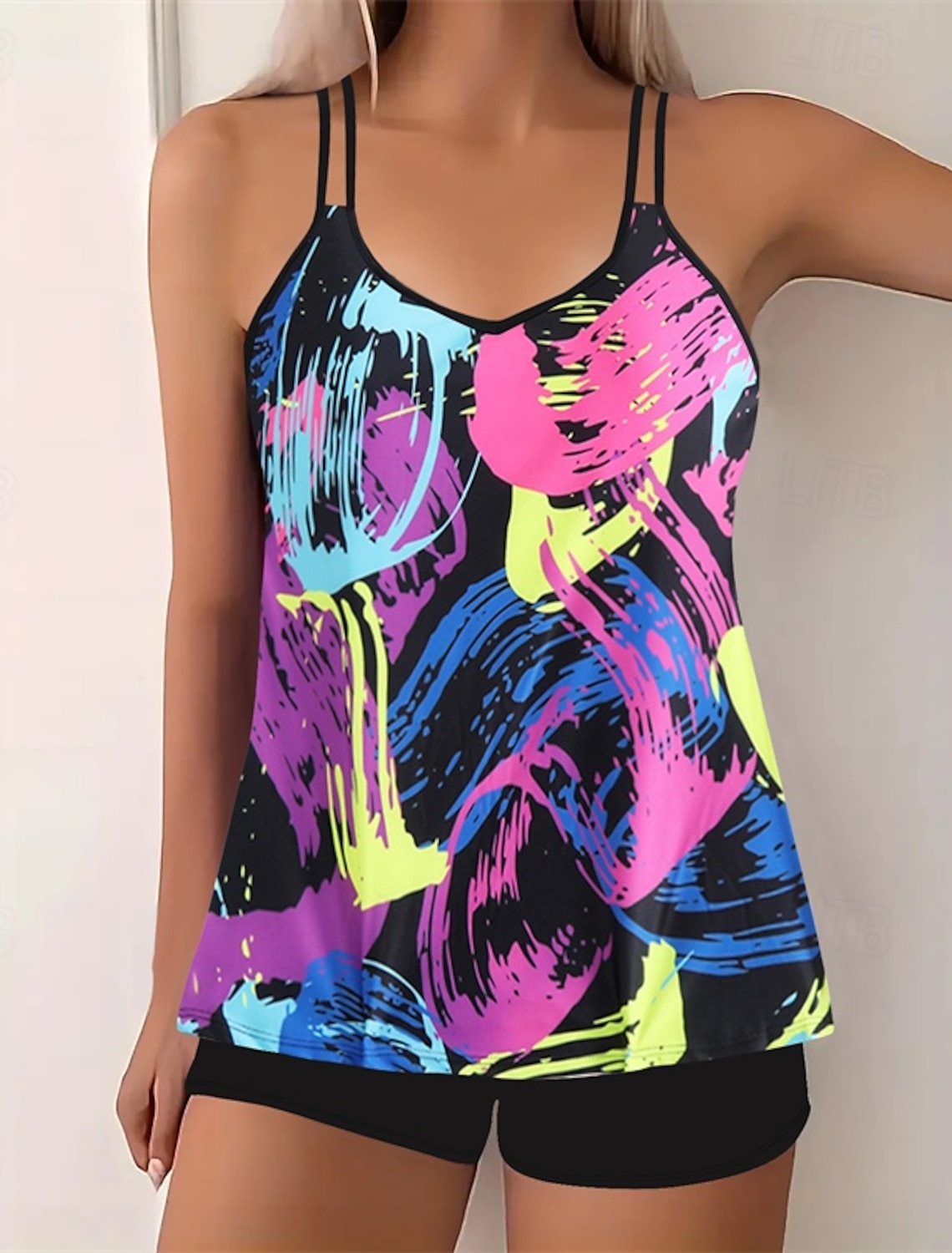 Women's Tankini Two Piece Swimsuit Racerback Swimwear Swimwear Blue Yellow Quick Dry Lightweight Breathable Sleeveless - Surfing Beach Swimming Summer Spring