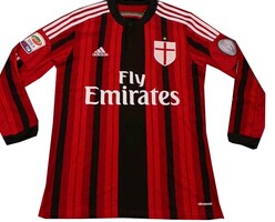 AC Milan 201415 Long Sleeve Home Soccer Jersey - Official Replica 9008