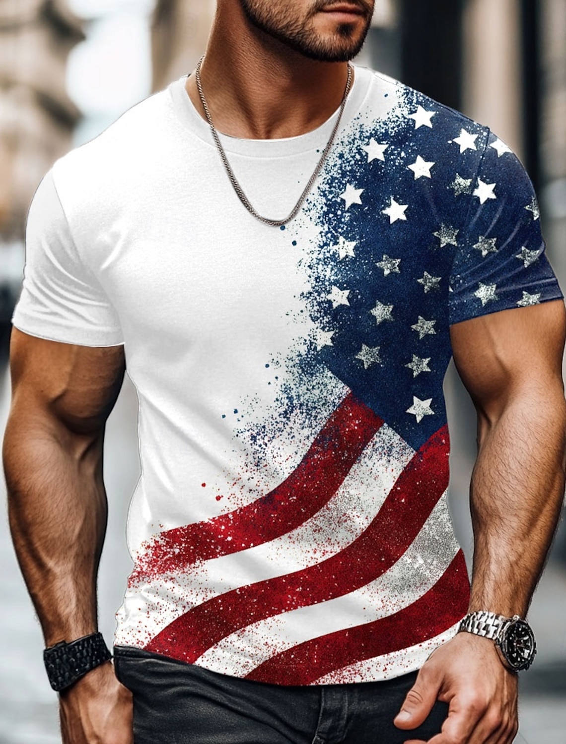 4th of July 2026 250th Memorial Day Men's Patriotic Patriot 3D Print US Flag Veteran Crew Neck Short Sleeve T-Shirt Daily Street