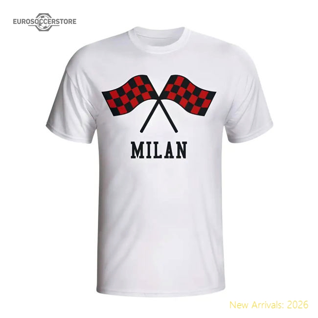 Premium Premium Ac Milan Waving Flags T-Shirt (White) - Kids