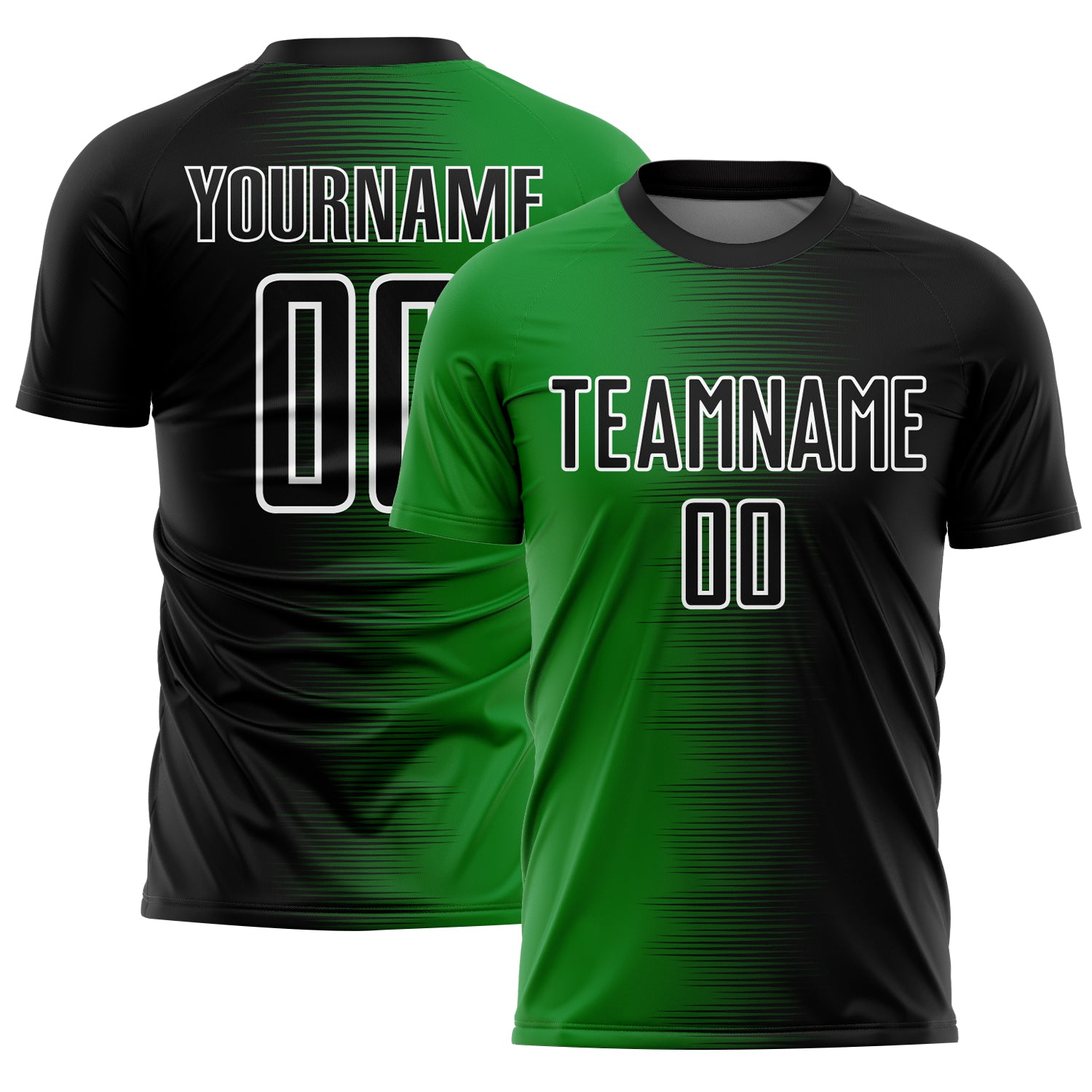 Custom Black Grass Green-White Gradient Line Sublimation Soccer Uniform Jersey