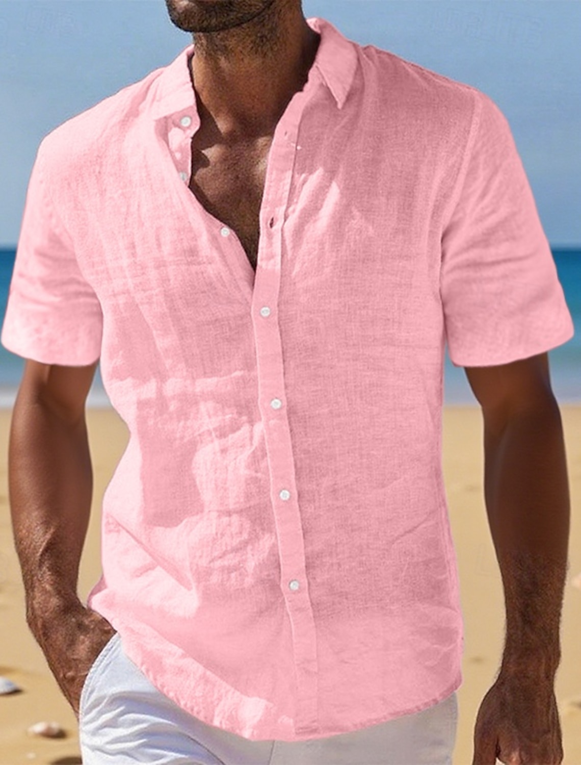 Men's Shirt Linen Shirt Summer Shirt Beach Wear Button Up Shirt Plain Vacation Casual Blue Black White Pink Long Sleeve Turndown Spring & Summer Clothing Apparel