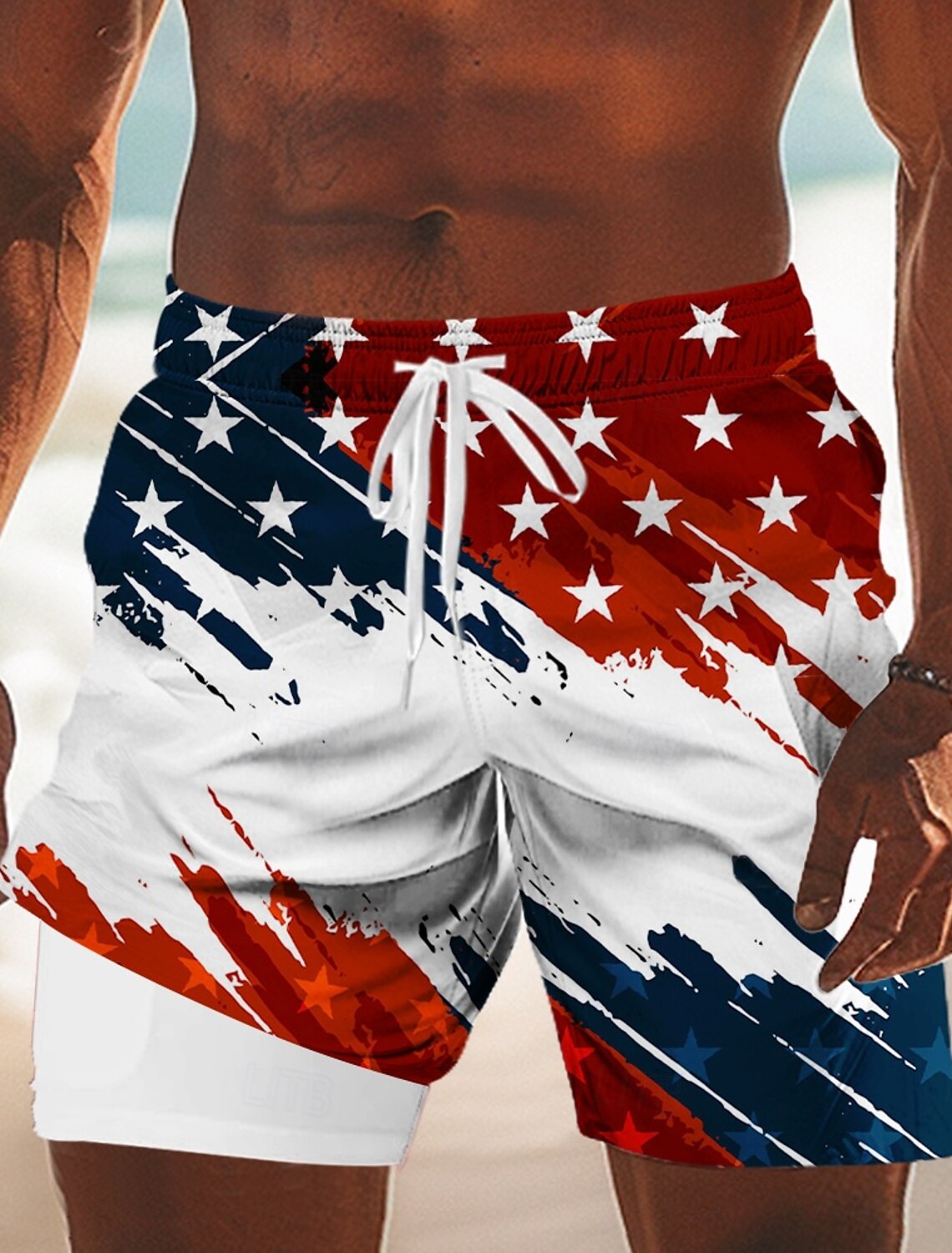 Men's 4th of July U.S. 250th Anniversary American Flag Lined Shorts 2 in 1 Board Shorts Swim Shorts Mid Waist Patriotic Holiday Side Pockets With Compression Liner Elastic Drawstring Waist Designer