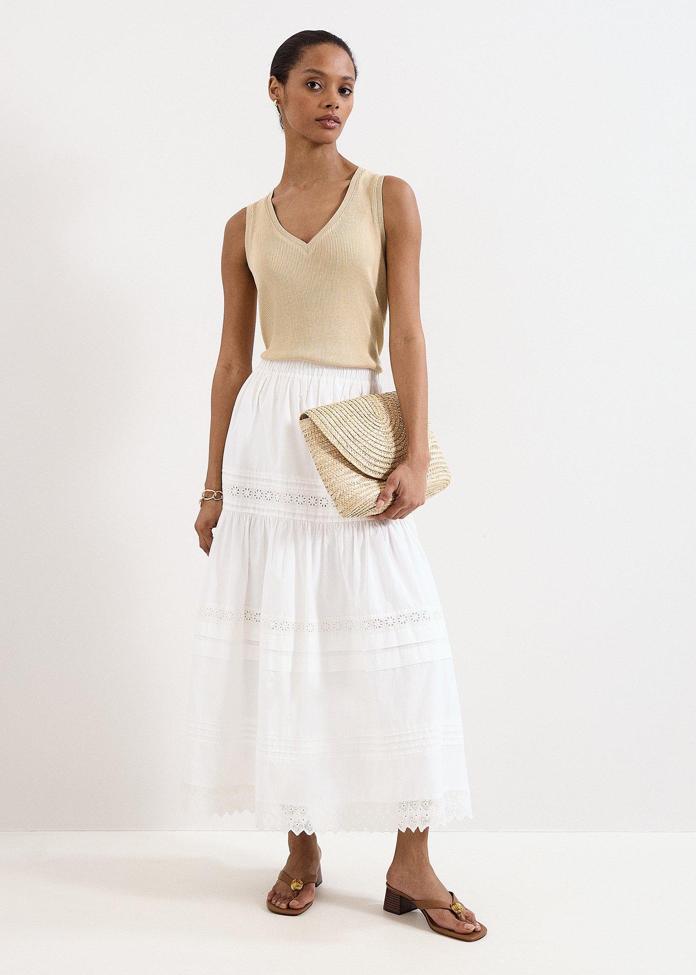 Rosa Broderie Tiered Cotton Skirt